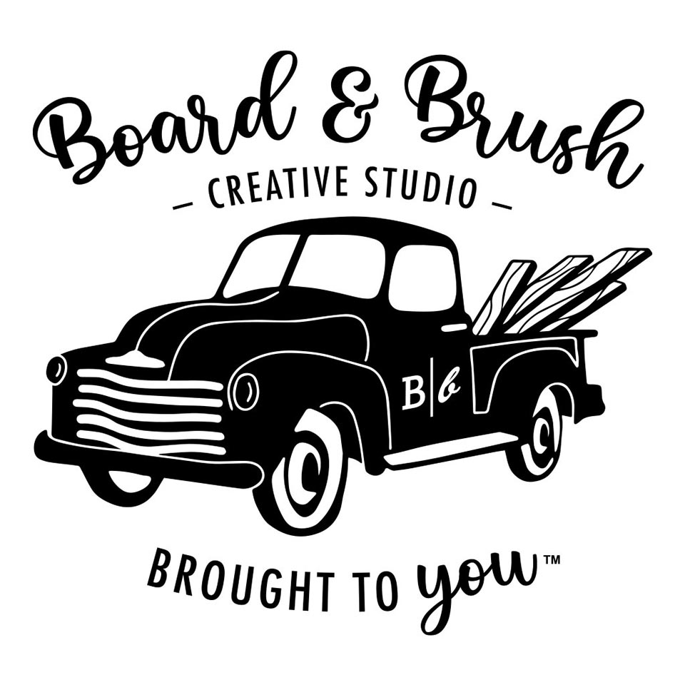 Board & Brush Creative Studio's Brought to You logo with truck and supplies